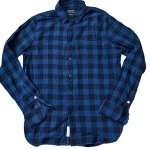 Rag & Bone Mens Classic Fit Buffalo Plaid Flannel Shirt Blue Black Cotton Large